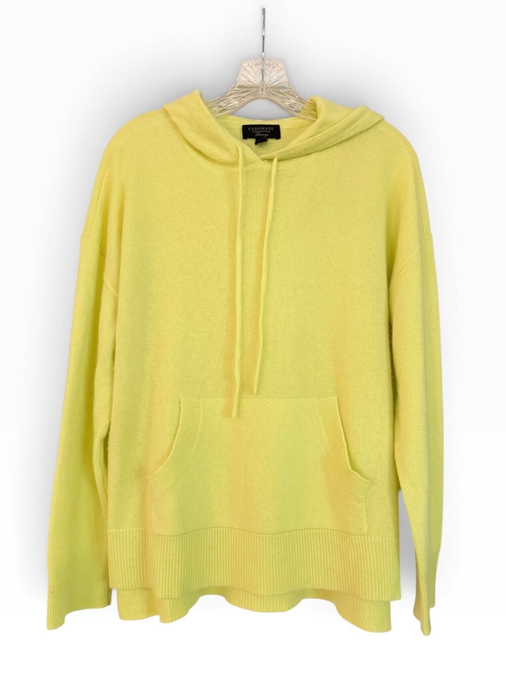 Charter Club Luxury 100% Cashmere Hoodie Sweater L Neon Yellow Kangaroo Pocket